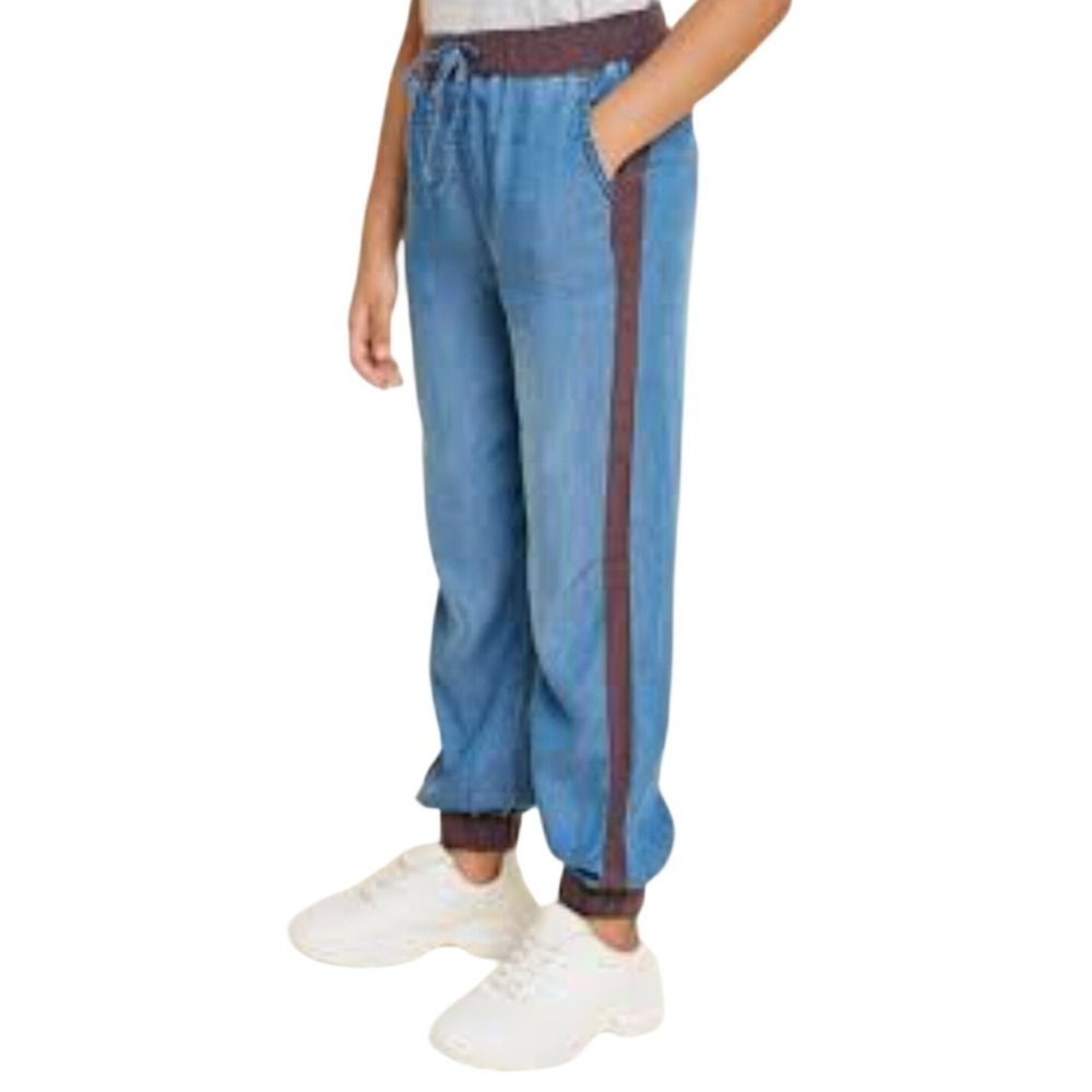 Hayden Girls Chambray Side Stripe Jogger Pants XL Blue Burgundy Sporty Relaxed